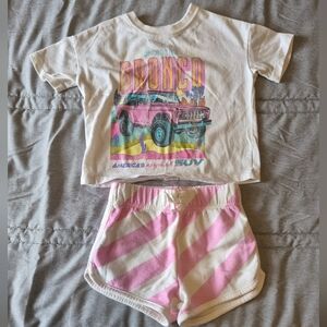 Cat & Jack White and Pink Bronco Graphic Tee & Striped Shorts Set